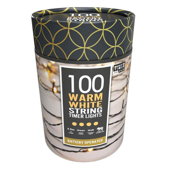 Festive 100 Battery Operated Warm White LED String Lights - 6610820