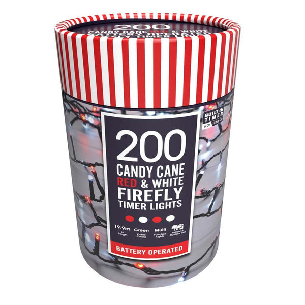 Festive 200 Candy Cane Firefly Battery Operated Lights - 663156