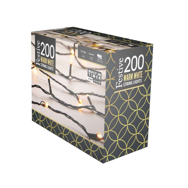 Festive 200 Warm White LED String Lights - 6623842