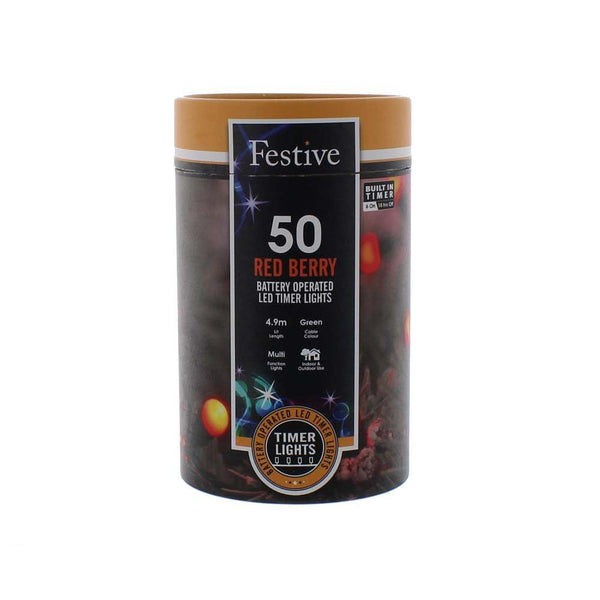 Festive 50 Red LED Berry String Lights - 6610818