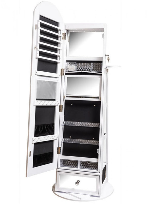 The Grange Collection White Rotating Mirrored Jewellery Cabinet - 642996