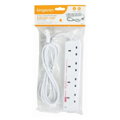 Kingavon 4-Way 2 Meter Surge Protected Extension Lead - 6200791