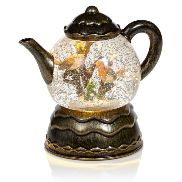 18CM TEAPOT ROBIN SCENE WATER SPINNER - 663265