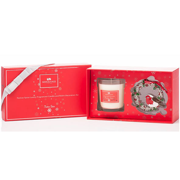 Newgrange Festive Spice Candle & Robin Tree Decoration - 639113