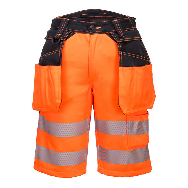 Portwest  PW343 Hi-Vis Holster Pocket Shorts Orange/Black