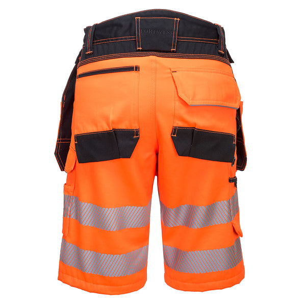 Portwest  PW343 Hi-Vis Holster Pocket Shorts Orange/Black