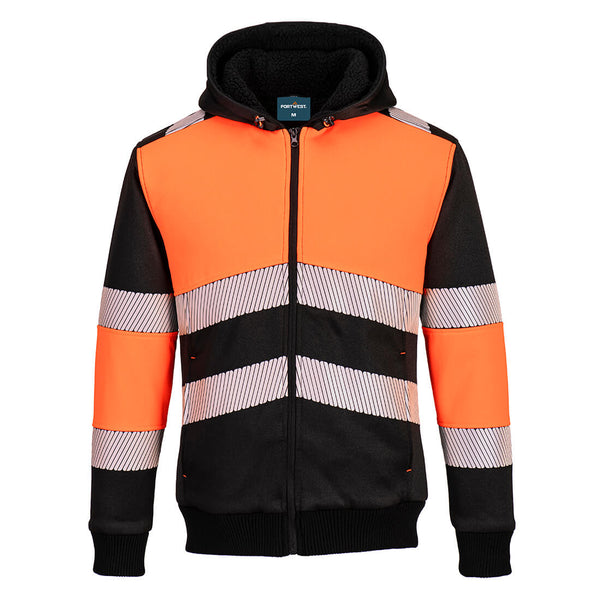 Portwest PW377 Hi-Vis Zipped Class 1 Winter Hoodie Orange/Black
