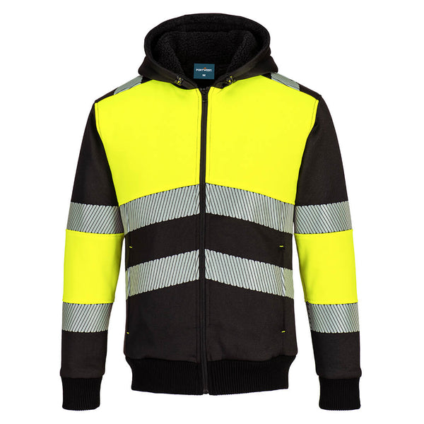 Portwest PW377 Hi-Vis Zipped Class 1 Winter Hoodie Yellow/Black