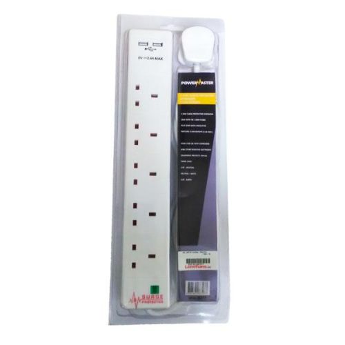 Power Master 5-Way 2 Metre and 2 USB Ports Extension Lead - 6200794