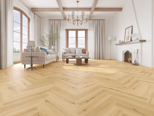 WHITERIVER MILANO HERRINGBONE 12MM AC5 ROSSO OAK LAMINATE FLOORING