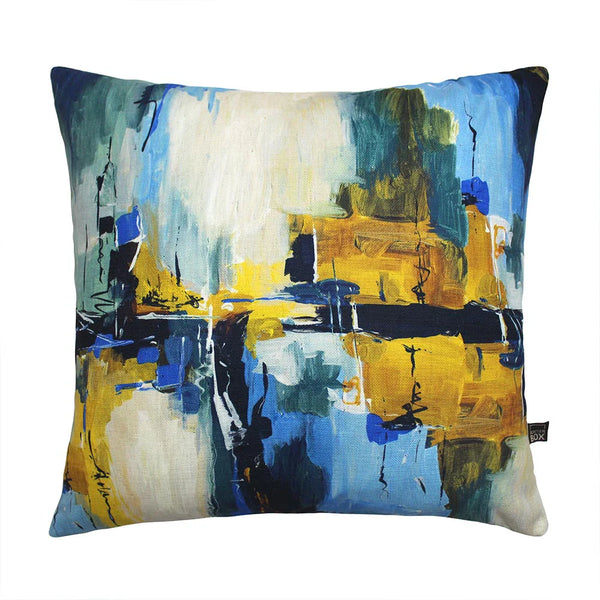 Scatter Box Solas 58 x 58cm Blue & Ochre Cushion - 646322