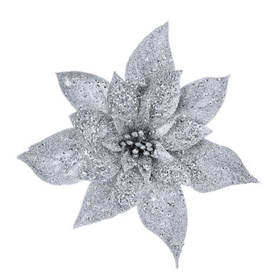 Silver Glitter Clip On Poinsettia - 662165
