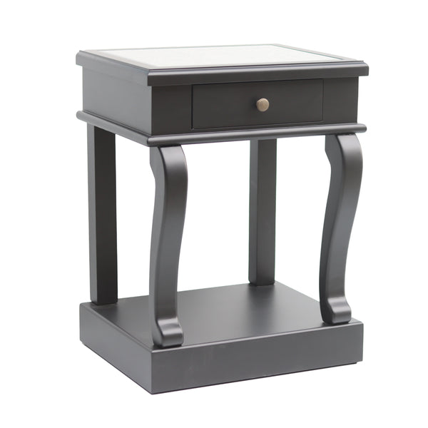 Scroll Black End Table W/drawer With Mirror