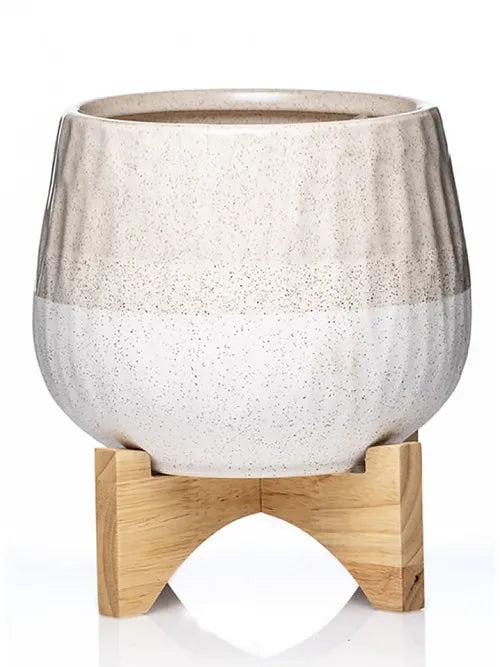 The Grange Ceramic Pot With Wood Stand - 64605