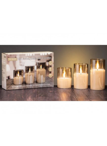 The Grange LED Candle Set Of 3 In Amber Glass - 6410547