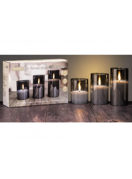 The Grange LED Candle Set Of 3 In Smoky Glass - 6410548