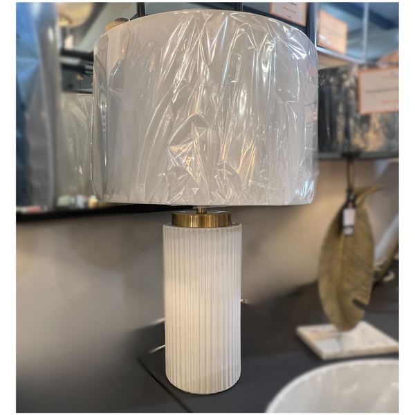 The Grange White Ceramic Rib Base Lamp With Linen Shade - 636002