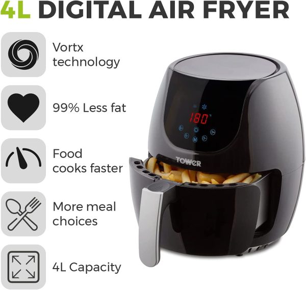 Tower 4L 1400W Digital Air Fryer - Black | T17067 - 641706
