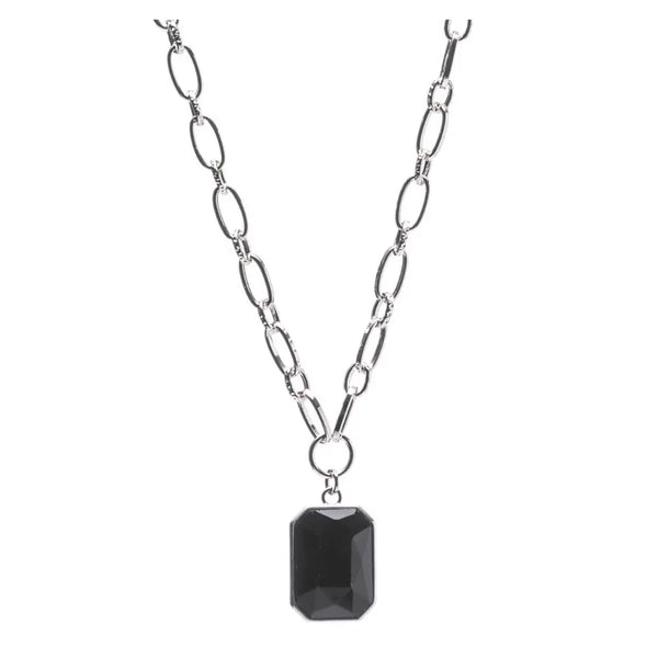 Newgrange Living Silver Hexagonal Black Pendant Necklace - 727510