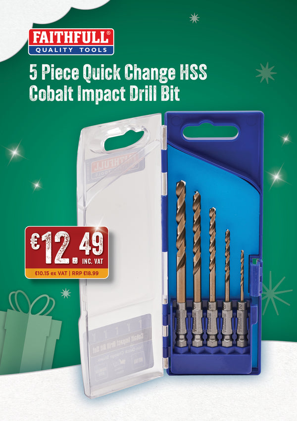 Faithfull 5 Piece Quick Change HSS Cobalt Impact Drill Bit Set - 576024