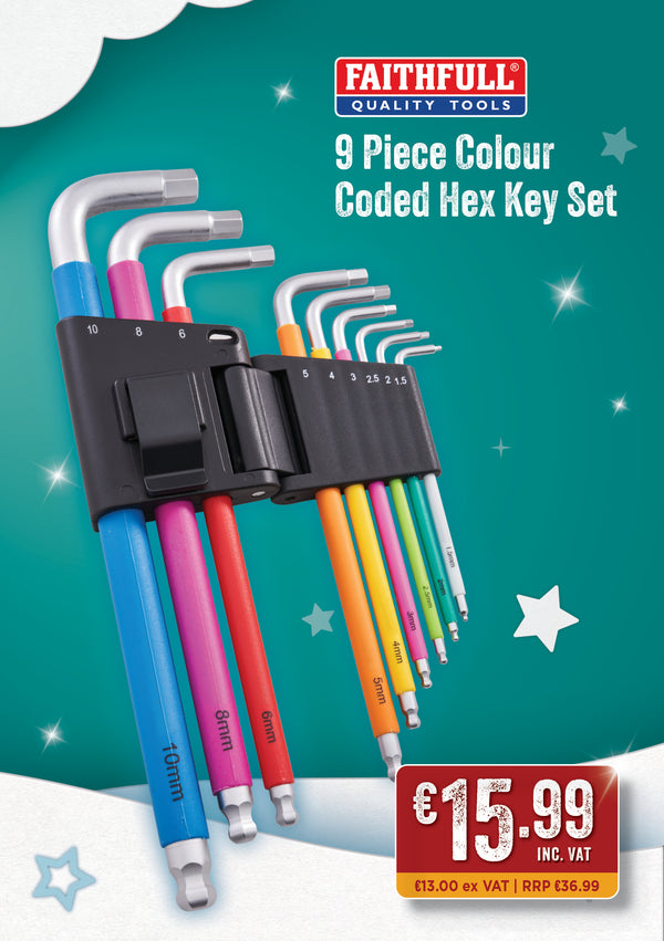 Faithfull 9 Piece Colour Coded Hex Key Set - 5704745