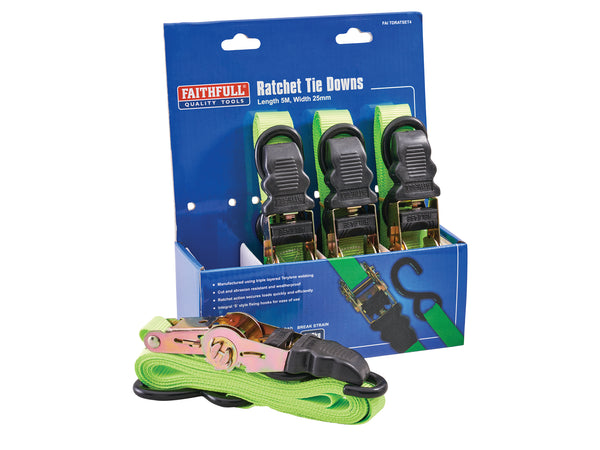Faithfull 4 Piece Ratchet Tie Down Set - 25mm x 5m - 5700261