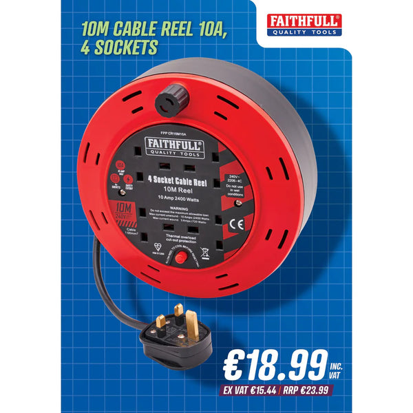 Faithfull Cable Reel 4-Socket 10m - 621092