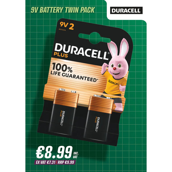 Duracell 9V Plus Power +100% Batteries (Pack 2) - 61104