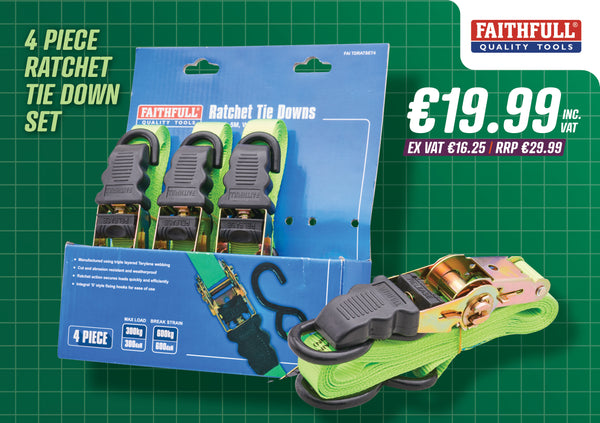 Faithfull 4 Piece Ratchet Tie Down Set - 5700261