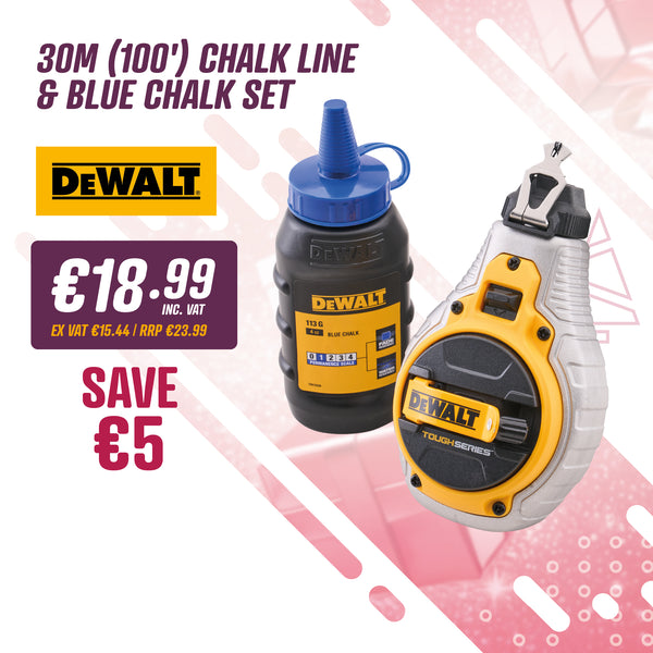 DeWalt 30m (100ft) Chalk Line & Blue Chalk Set