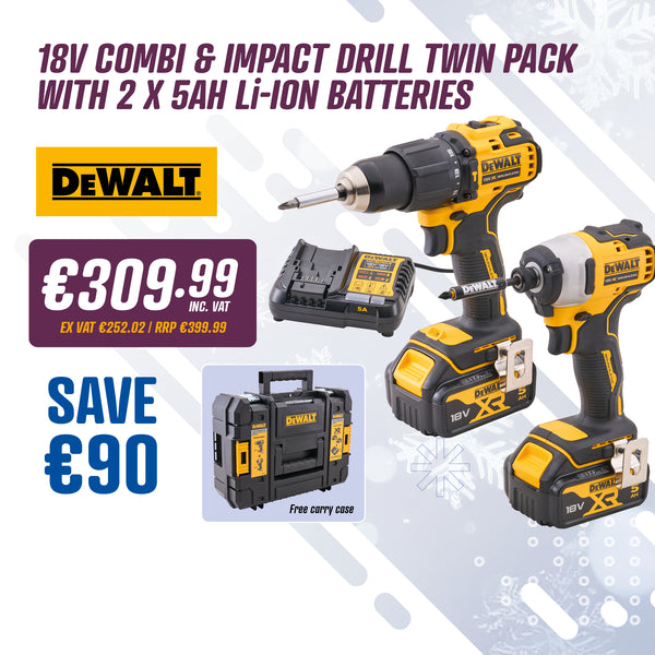 DEWALT - 18V COMBI & IMPACT DRILL TWIN PACK WITH 2 X 5AH Li-ION BATTERIES