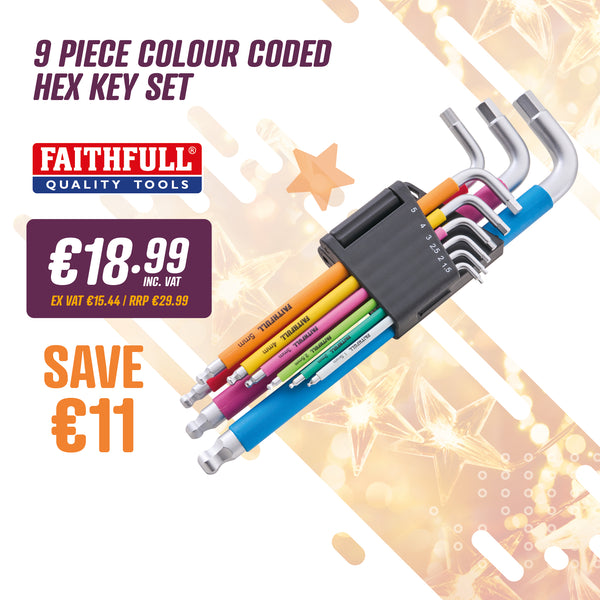 Faithfull 9 Piece Colour Coded Hex Key Set