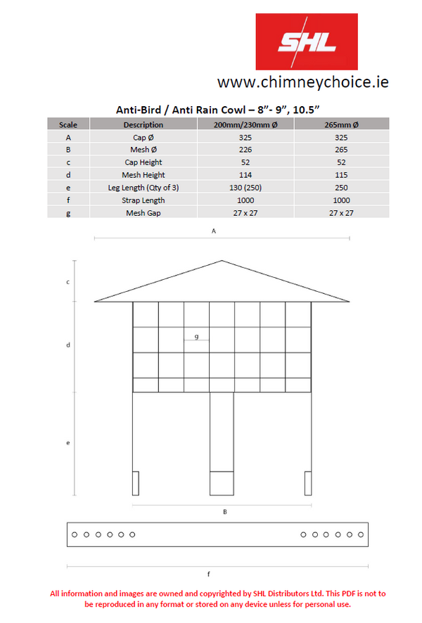 Anti Bird / Anti Rain Cowl 10 1/2″ Stainless Steel - 4207040