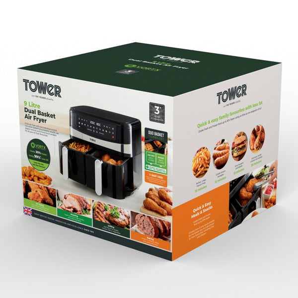 Tower Vortx 9L 2600W Dual Basket Air Fryer - Black | T17088 - 648807