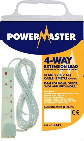 POWERMASTER 4 GANG 5 MTR 13AMP EXTENSION LEAD - 6207041