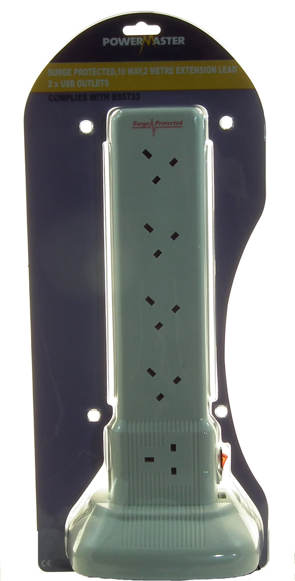POWERMASTER 10 Gang Surge Protection Tower Extension Lead - 621797