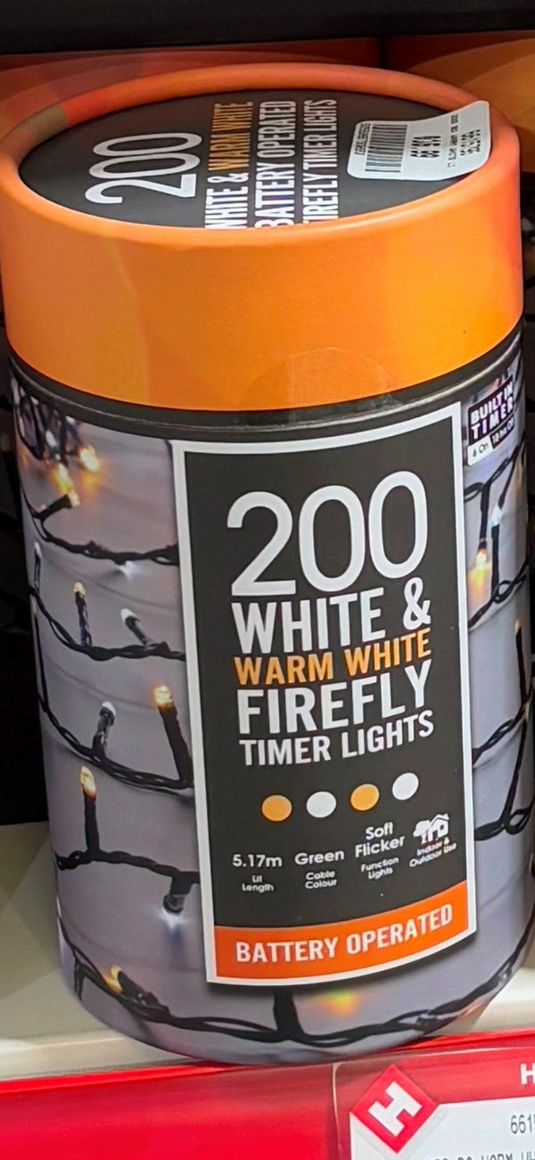200 Warm White & White Firefly Christmas Lights - 6615795