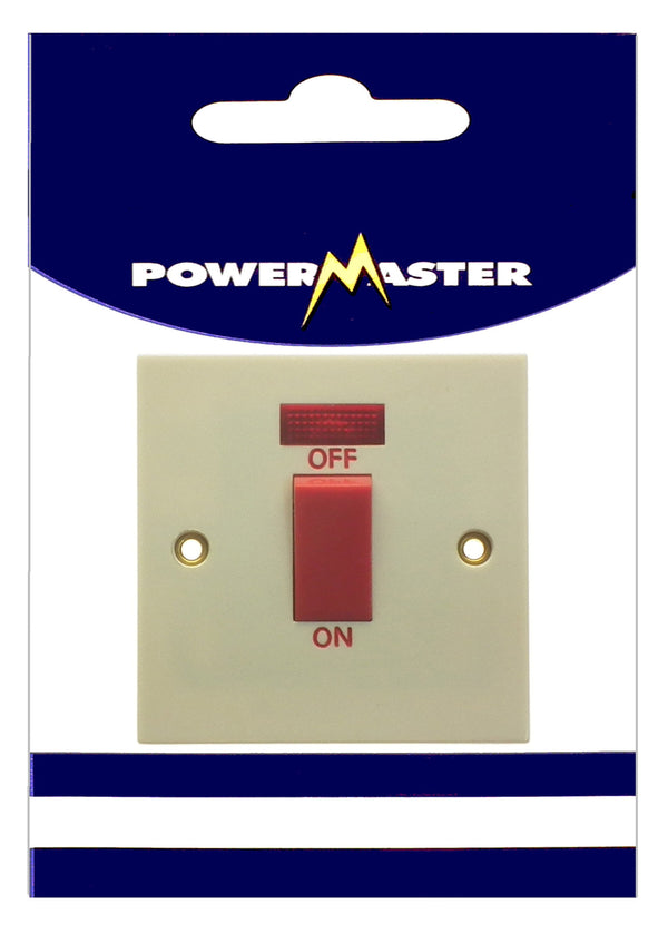 POWERMASTER 1 GANG 45 AMP COOKER SWITCH WITH NEON - 626450