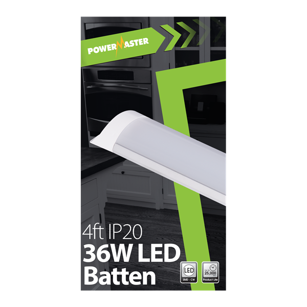 POWERMASTER 4FT IP20 36W LED BATTEN 2880 LUMENS - 6215076