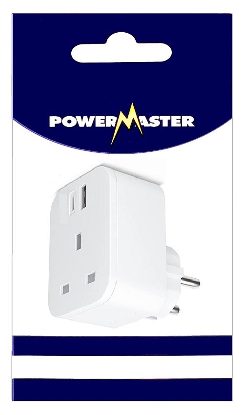 POWERMASTER EURO (TRAVEL) PLUG ADAPTOR WITH 2 USB OUTLETS - 626330