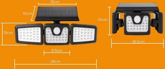 Kingavon 3 Head Solar-Powered Security Light With Motion Sensor - 622024