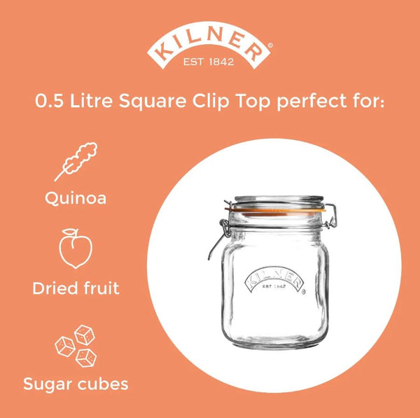 Kilner Clip Top Square Jar 0.5 Litre - 642527
