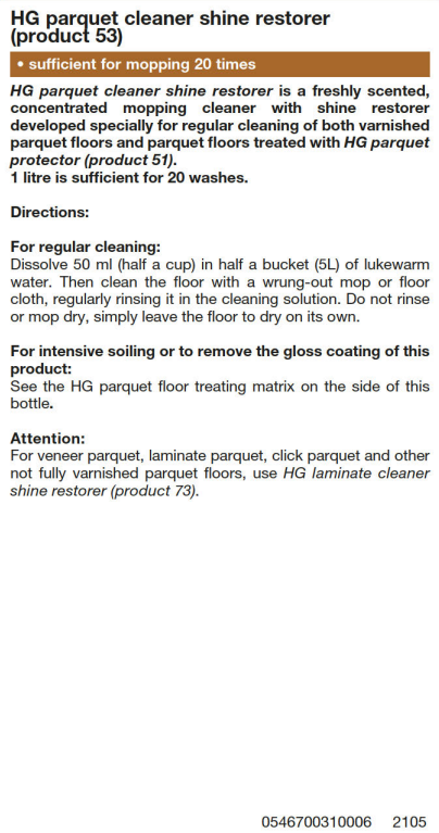 HG Wash & Shine Parquet Gloss Cleaner - 1L (No. 53) - 76341