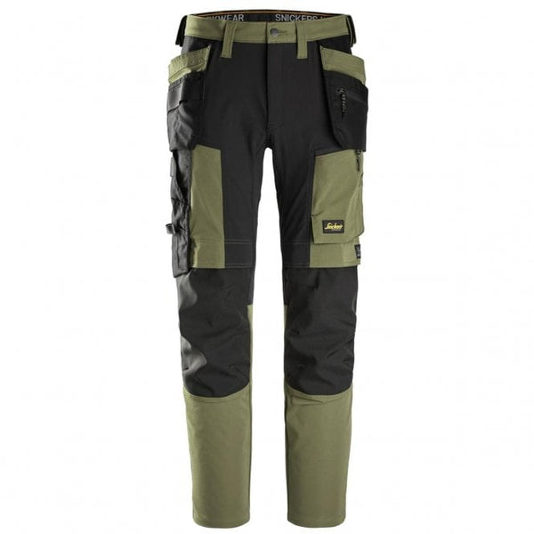 Snickers 6218 Stretch Trousers Holster Pockets Khaki Green/Black