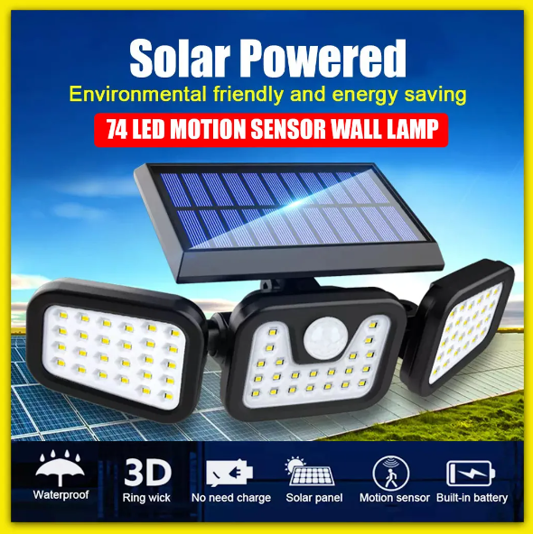 Kingavon 3 Head Solar-Powered Security Light With Motion Sensor - 622024