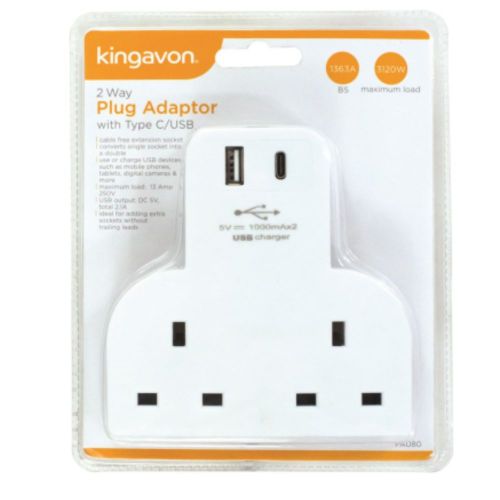 Kingavon 2-Way Plug Adaptor with Type C/USB - 622027