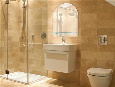 TEMA ENSUITE BEVELLED MIRROR 50X40 ARCHTOP w SHELF - 350154
