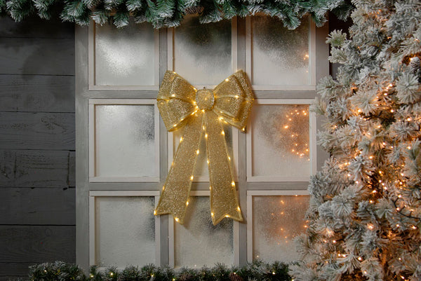 Battery Operated Gold Bow 40 x 60cm - 660826