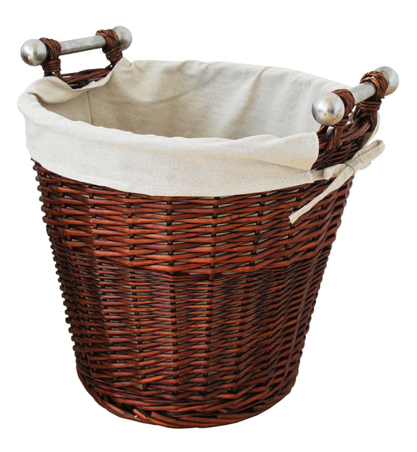 Round Honey Wicker Basket, Jute Liner & Alu Handles - 641063