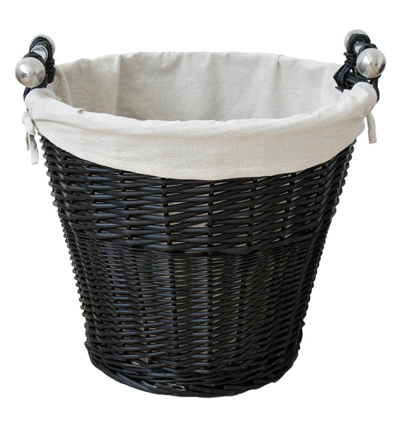 Round Black Wicker Basket With Liner & Handles - 663112